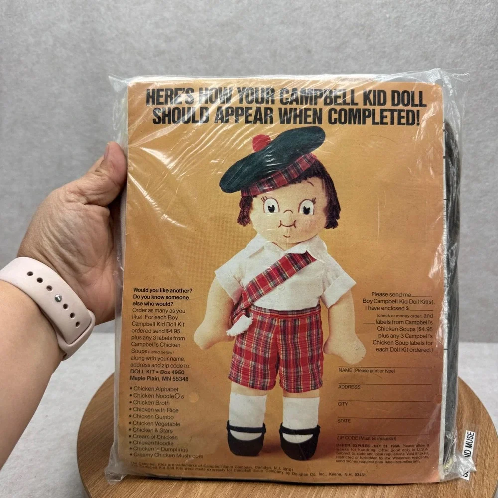 Vintage 1980 Campbell Kid‎ Boy Doll Kit Scottish Plaid New DIY Craft Douglas Co